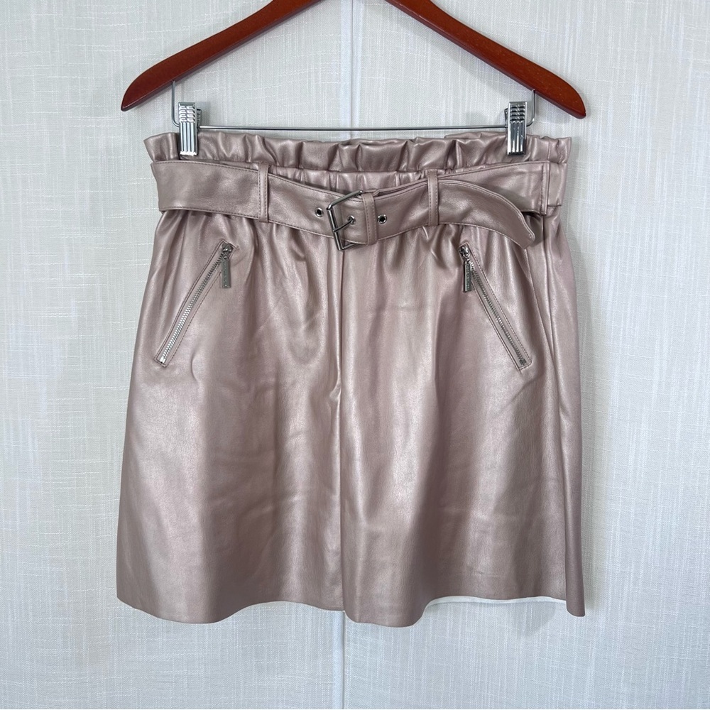 Marc New York NWT‎ Light Pink Metallic Faux Leather Belted Skirt Size S & M
